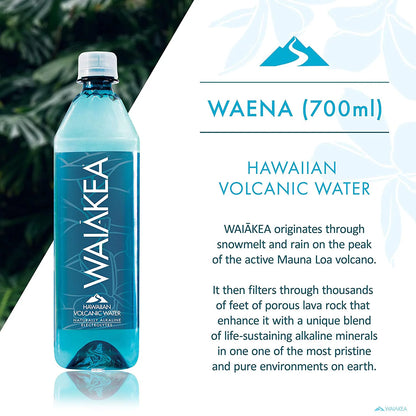 Waiakea Naturally Alkaline Hawaiian Volcanic Water, Natural Electrolytes & Minerals, 700mL (Pack of 15), 23.7 Fl Oz (Pack of 15)
