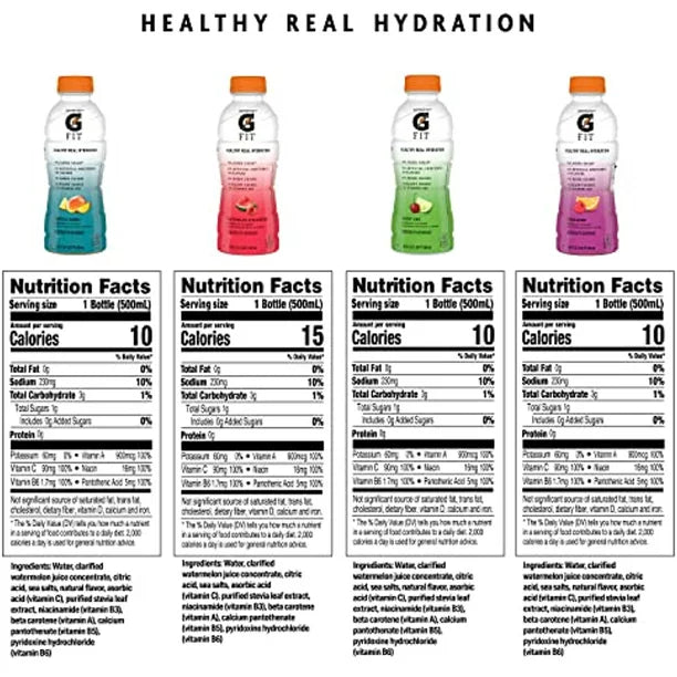 Gatorade Fit Electrolyte Beverage, Healthy Real Hydration, 4 Flavor Variety Pack, 16.9.Oz Bottles (12 Pack)